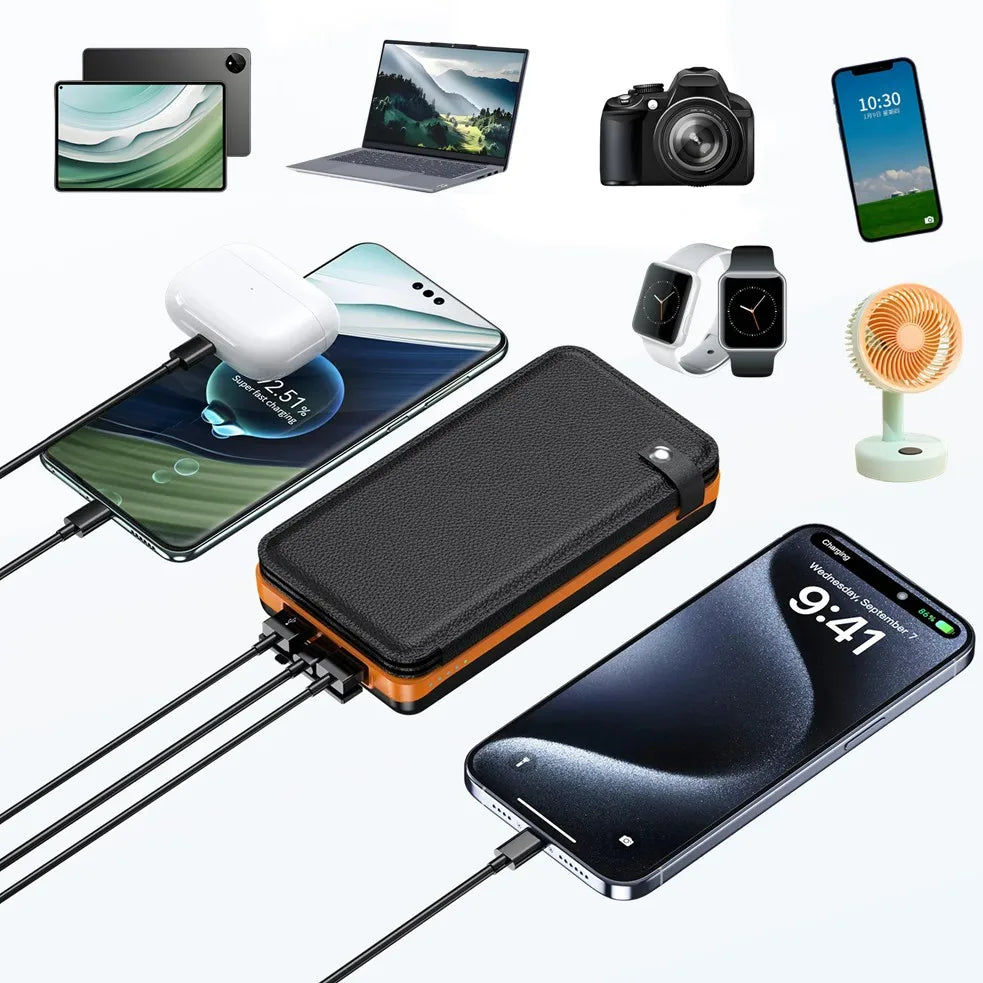 Folding Solar Power Bank with 4 Solar Panels 50000mAh Portable Solar External Battery Compatible with IOS Android USB-A USB-C