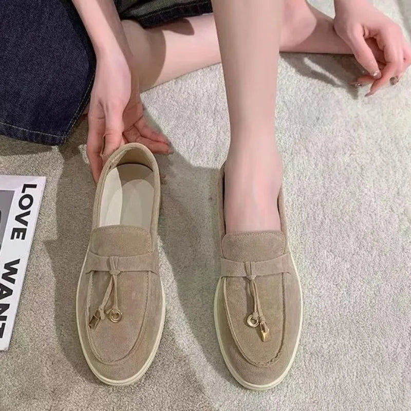 Women Flats 2025 New Trend Spring Autumn Platform Suede Loafers Casual Ladies Walking Non Slip Chaussure Femme Scarpe Da Donna