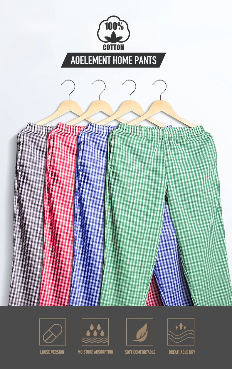 Pajama Pants Men's Pants Pure Cotton Home Pants Thin Summer Loose Plaid Cotton Home Pants Spring & Fall Air-Conditioned Pants