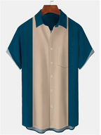 Men's Shirt New 2023 Casual Summer Shirt Beach Vacation Top Blue Short Sleeve Color Matching Lapel Front Pocket Clothing Fashion