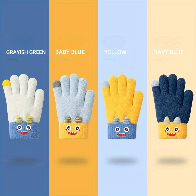 Cartoon Winter Gloves: Full-Finger Insulated Gloves for Warmth. Hand Wash Cold. For Autumn & Winter Weather Protection.