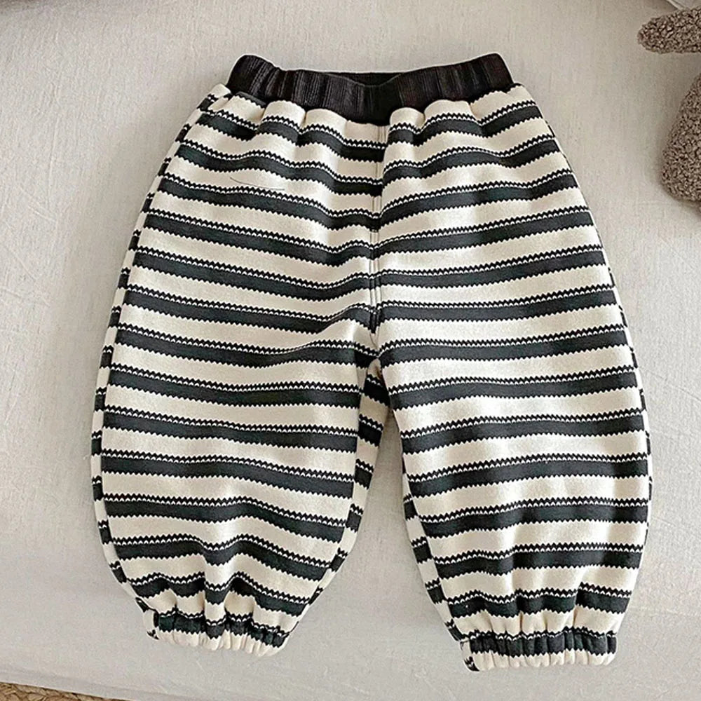 Pants For Boys Kids Winter Fleece Thicken Warm Children Clothing Striped Casual Loose Toddler Trousers