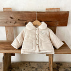 Winter Baby Girl Clothing  Plaid Coat Warm Fleece Lined Cartoon Bear Embroidery Children Cotton Padded Jacket