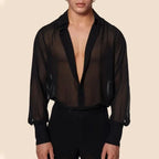 Summer Shirts for Men Black Thin Sheer Mens Shirt Breathable Casual Top Night Show Men