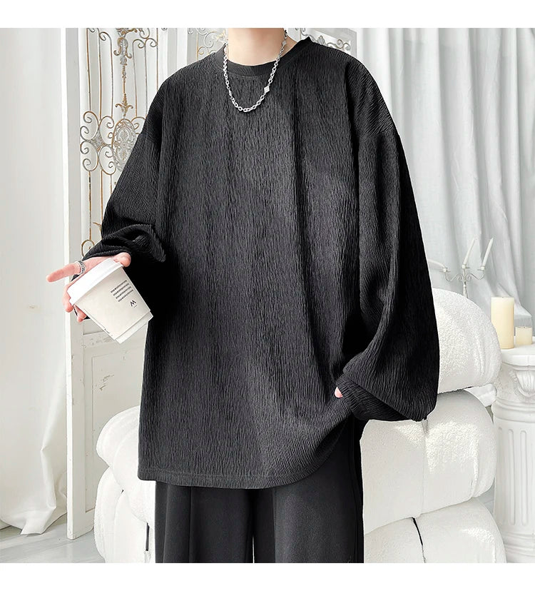 Men's High Street Long Sleeve T-Shirt - Trendy Casual Top Loose Fit Comfortable Wear, Modern Minimalist Style, Everyday Essentia