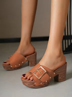 Women Slippers 2025 Summer New Fashion Elegant Soft Platform Shoes Ladies Chunky Heels Buckle Designer Slippers