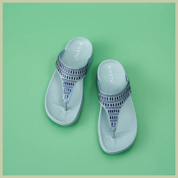 Women's Sandals Summer  Casual Non-Slip Suede  Diamond Soft Platform Wedge Flip Flop Walking Beach Slippers Shoes Woman