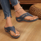 Woman Slippers Leather Non-Slip Soft Platform Shoes Flip Flops Summer Wedge Sandals Fashion Orthopedic Slippers Slides Women