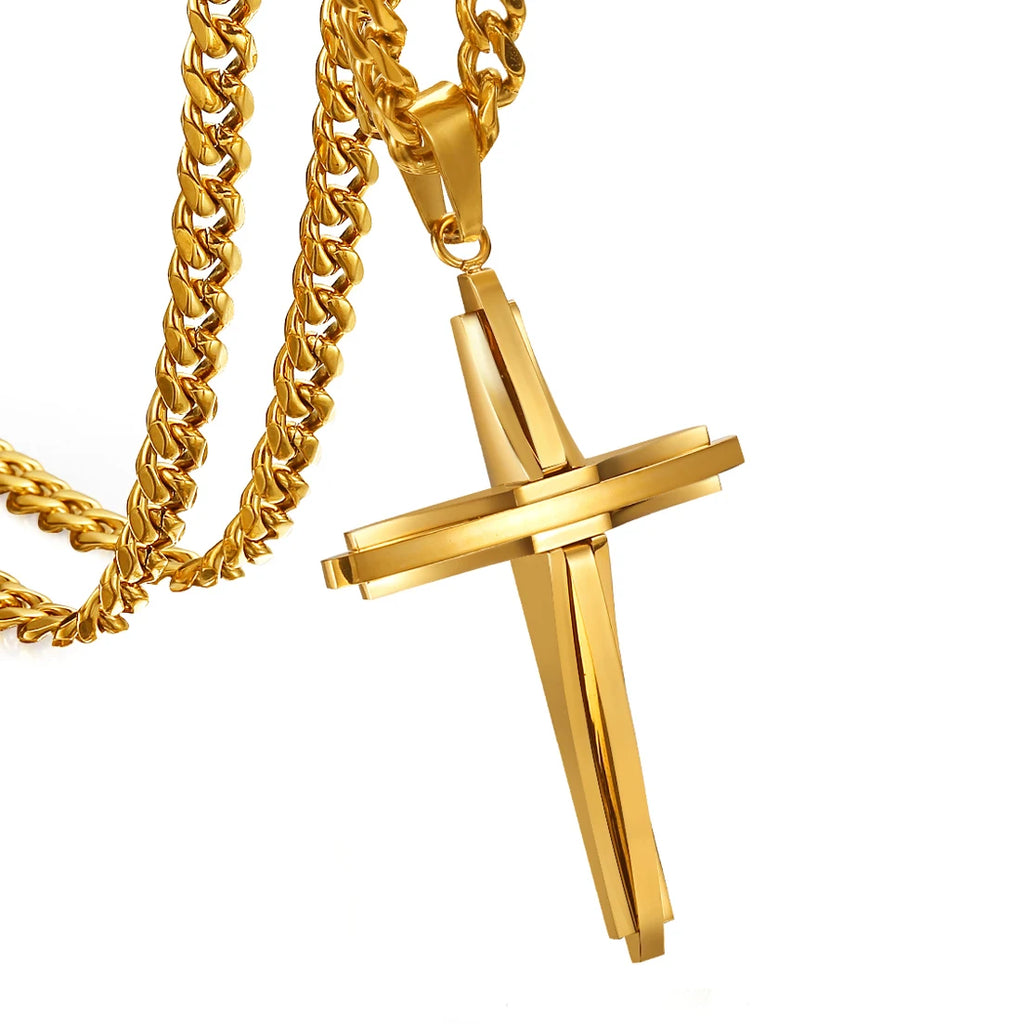 Vintage Cross Pendant Necklace Punk New Design Classic 316L Stainless Steel Curb Chain Men Women Necklace Jewelry