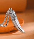 Creative 925 Silver Ethnic Style glossy Necklace Keel chains Banquet faceted wolf tooth Pendant for Men's Retro Jewelry