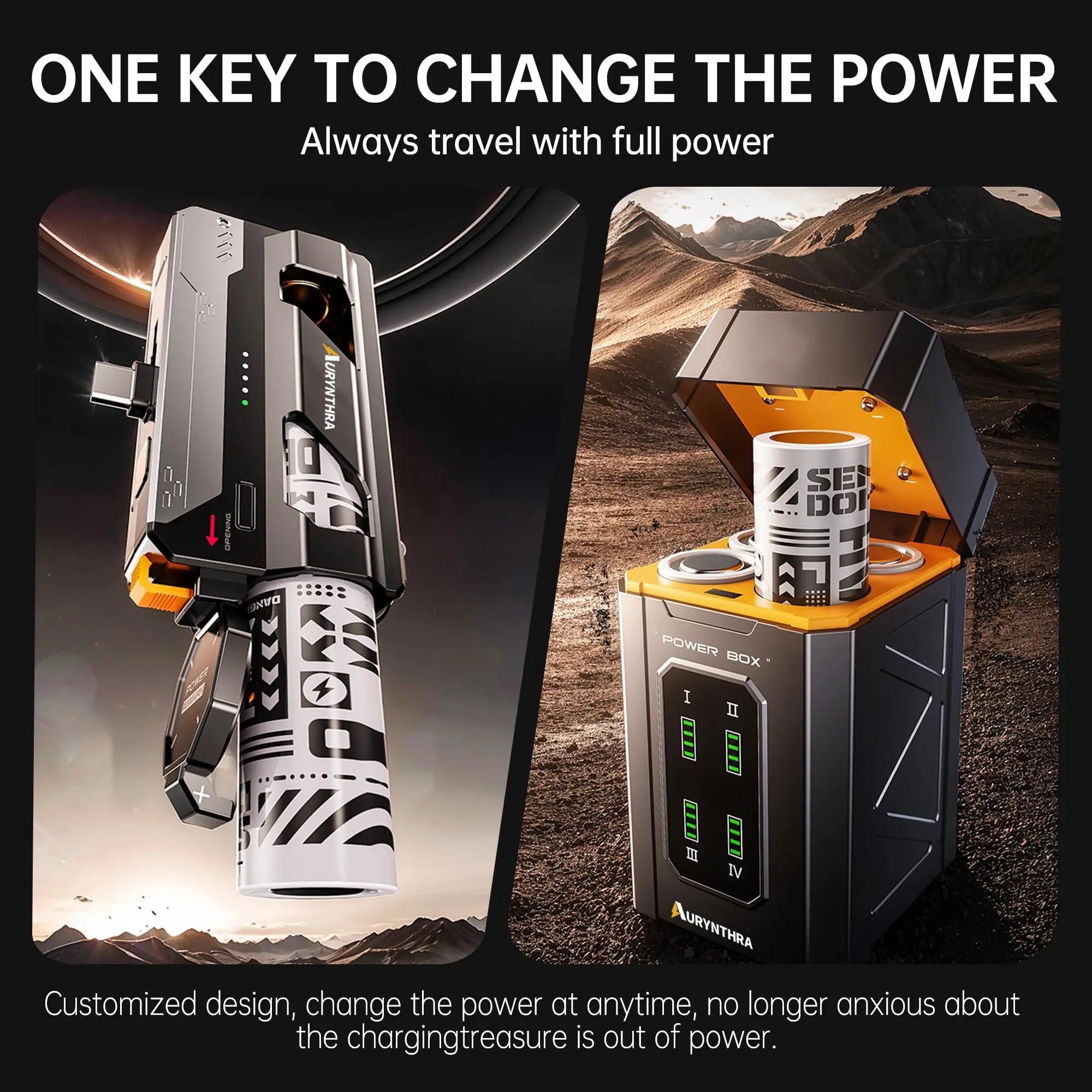 AURYNTHRA Power Exchange Power Bank, Equipped with Battery Charging Compartment 25,000mAh Portable Charger 22.5W 5V/3A