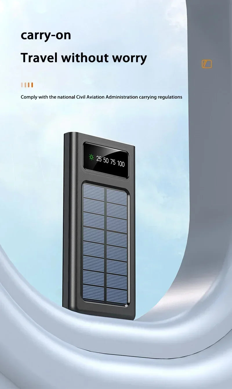 Solar Power Bank Large Capacity Spare Battery Fast Charging Portable Power Banks 20000mAh Auxiliary Batteries Outdoor