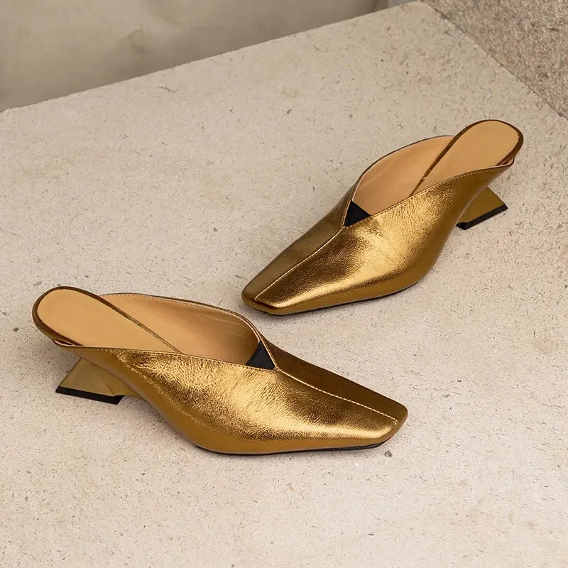 Women's Slippers 2025 New Summer Luxury Fashion Sandals Cover Toe Mid High Heels Rubber Sole Slippers Women's Shoes Sandals