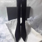 High Heels Women High Boots Suede Pointed Toe Elegant Knee High Shoes Woman Trend Fashion Sexy Pumps Party Chelsea Boots Mujer