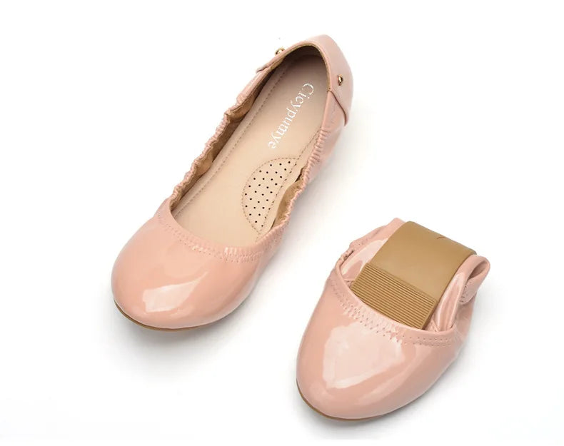 Women Ballet Flats Fashion Foldable Leather Loafers Soft Slip on Woman Luxury Brand Prom Ballerina Flats Wedding Party Shoes
