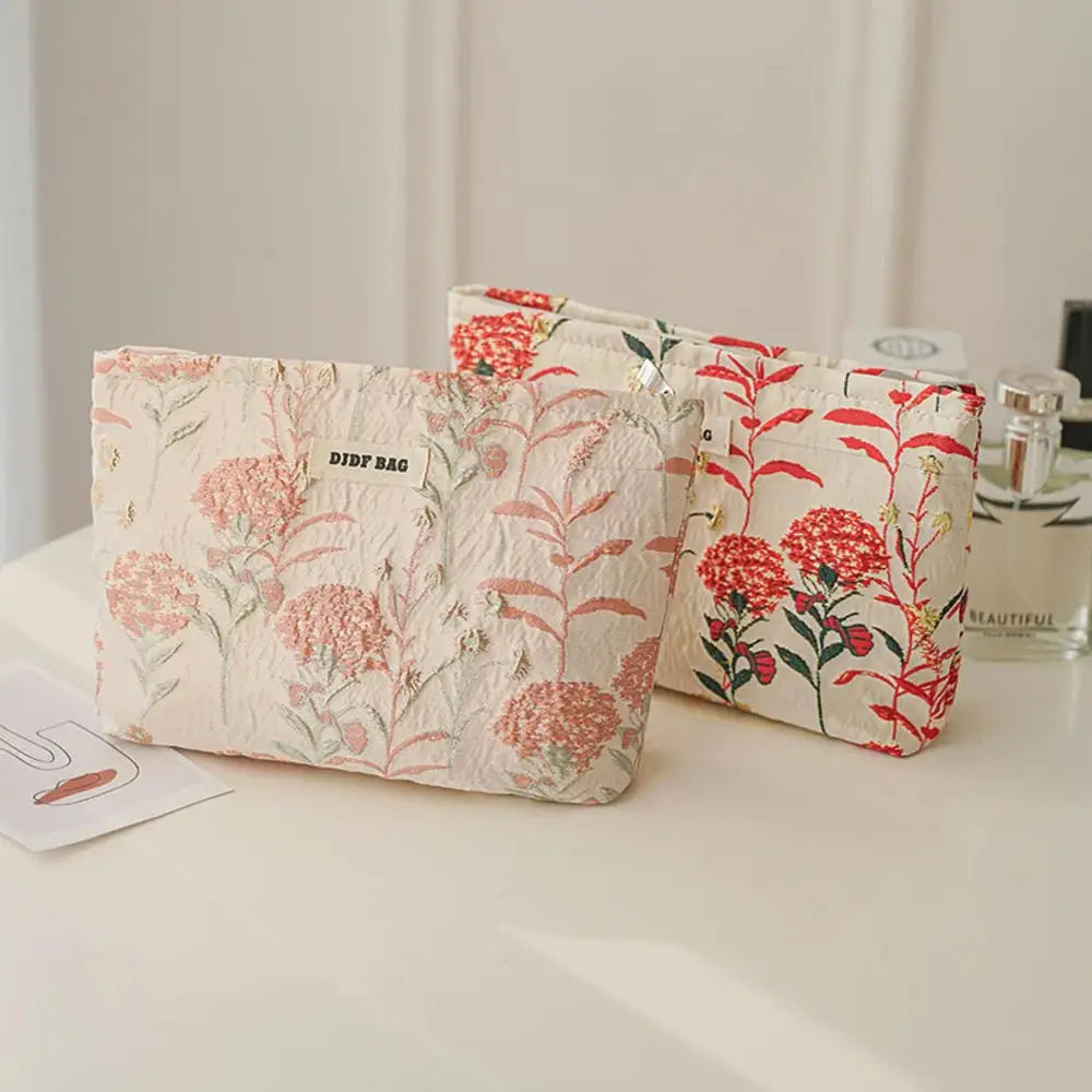 Cosmetic Bag Women Floral Makeup Case Organizer Korean Embroidery Cosmetic Pouch Travel Toiletry Bag Corduroy Canvas Beauty Case