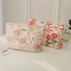 Cosmetic Bag Women Floral Makeup Case Organizer Korean Embroidery Cosmetic Pouch Travel Toiletry Bag Corduroy Canvas Beauty Case