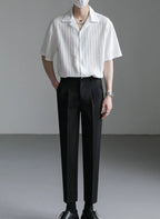 Men's Shirt Black Loose Short Sleeve Male Shirts Designer with Collar High Quality Luxury Sleeves Silk New in Vintage Slim Fit