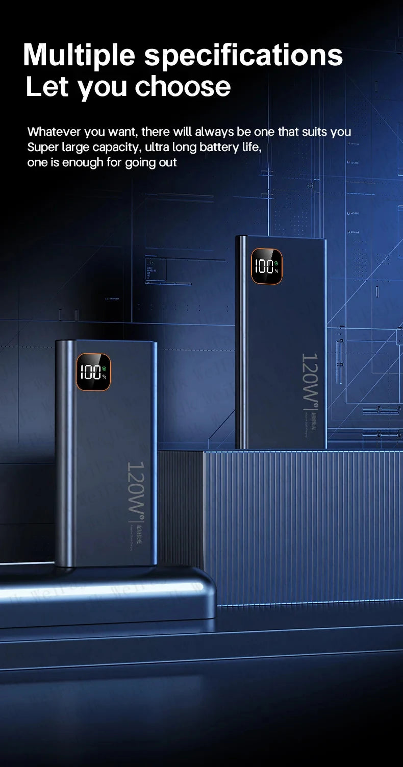 Original 120W Powerbank 50000mAh Mobile External Spare Battery Portable Charger Super Fast Charging For iPhone Xiaomi Power Bank