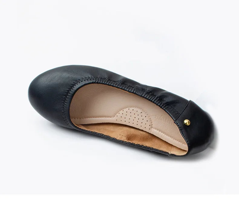 Women Ballet Flats Fashion Foldable Leather Loafers Soft Slip on Woman Luxury Brand Prom Ballerina Flats Wedding Party Shoes