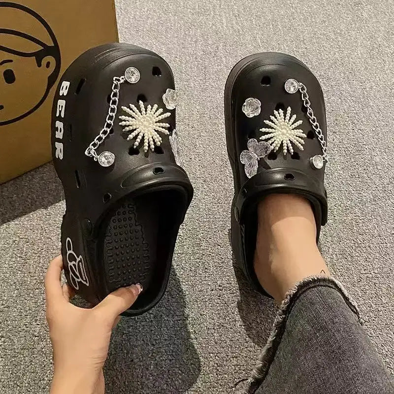 Women Slippers Cute Cartoon Platform Fashion Clogs Summer Shoes Woman Beach Slides Thick Bottom DIY Flower Female Street Sandals