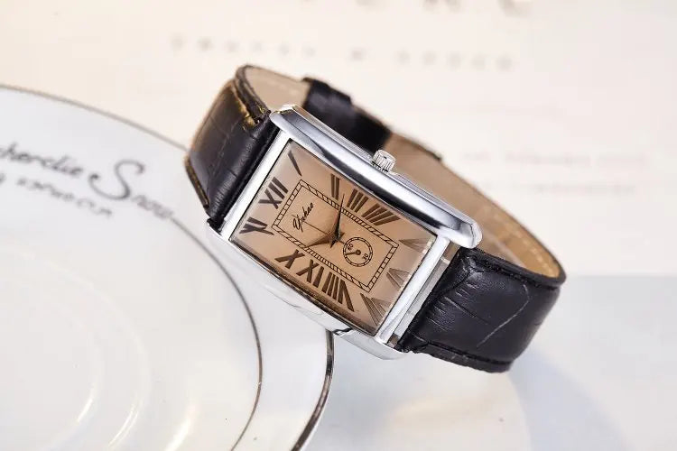 Fashion Couple Watch Luxury Rectangle Dial Women Quartz Watch Men Leather Band Casual Women Leather Wristwatch Relogio Masculino