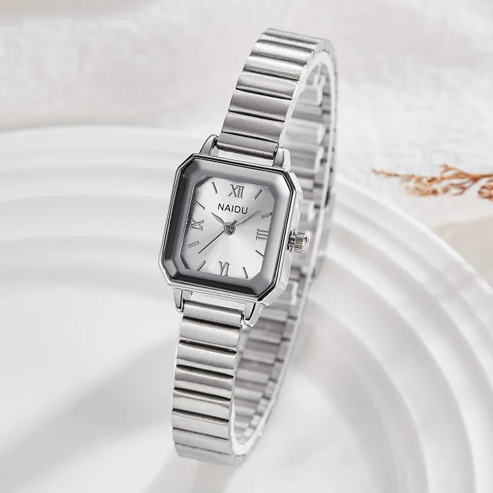 A small, exquisite and light luxury watch with a steel band for women, exuding a sense of artistic, niche and high-end style