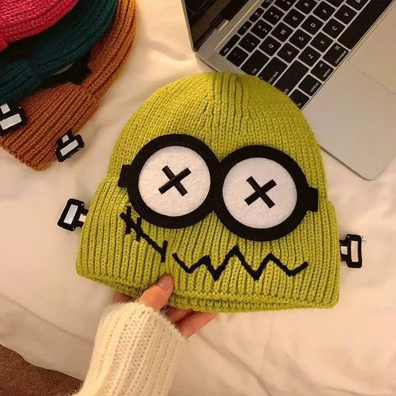 Winter Women Cartoon Hat Cute and Funny Knitted Hat Candy Colored Little Monster Glasses Cute and Warm Hat