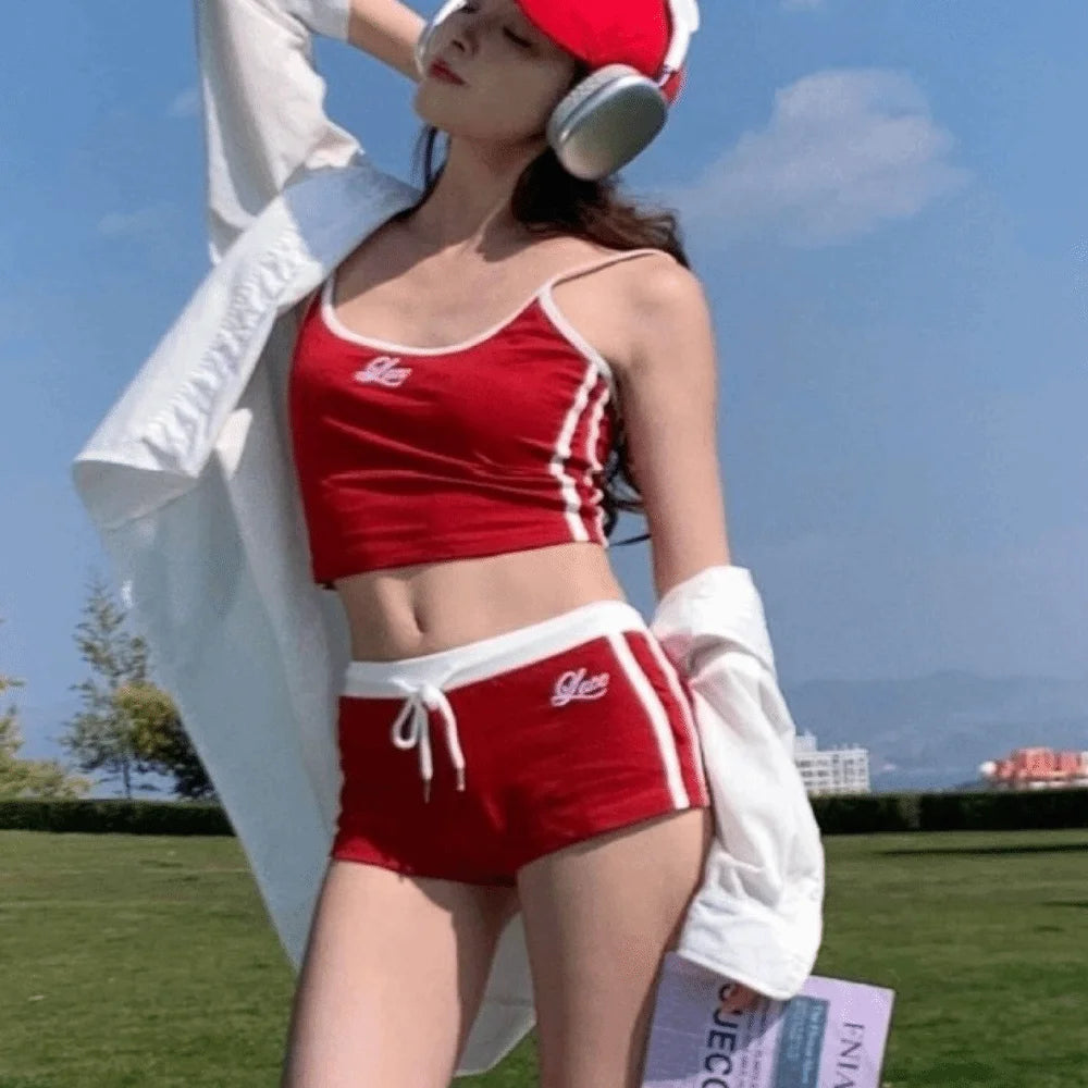 Women's Wear Breathable Embroidered Sports Set Casual Letter Stitching U-Neck Vest Comfortable Soft Drawstring Shorts Outdoor