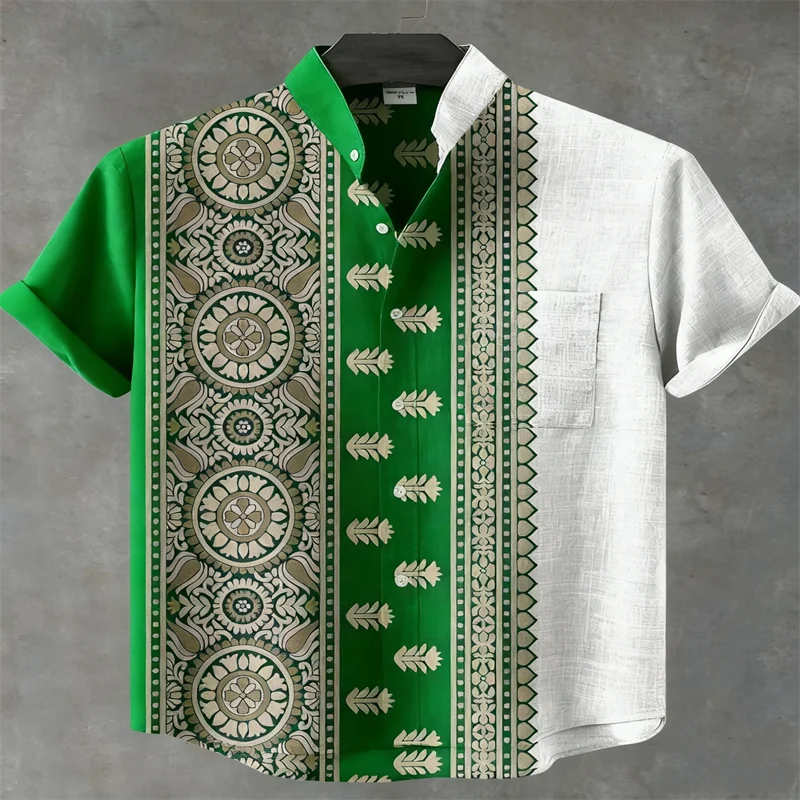 New Men's Shirt: Stylish, casual, and comfortable short-sleeved shirt with ethnic-inspired print and collar, perfect for summer
