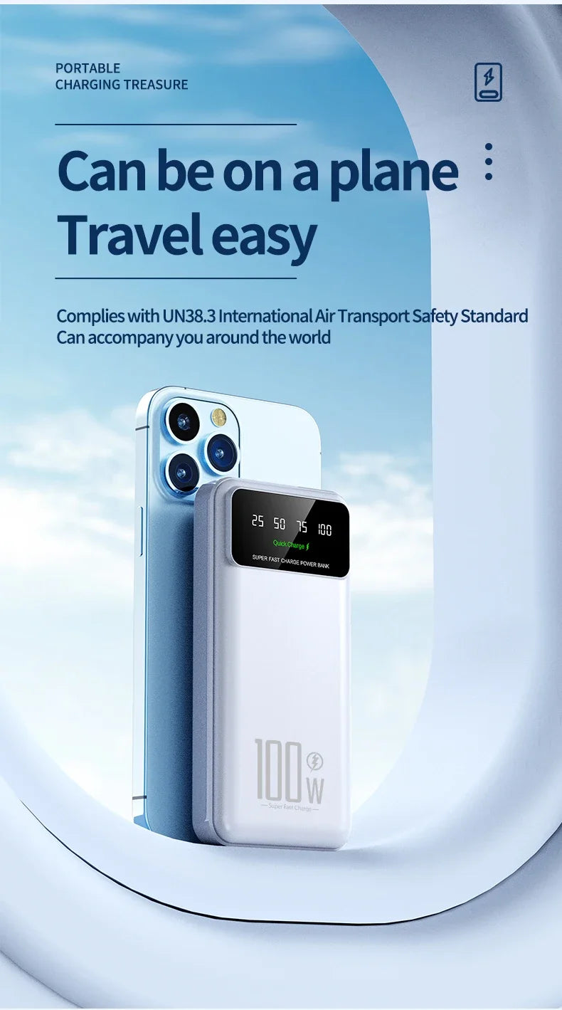 2025 NEW Power Bank 50000mAh High Capacity 100W Fast Charging Portable Charger External Battery Pack Powerbank for IPhone Huawei