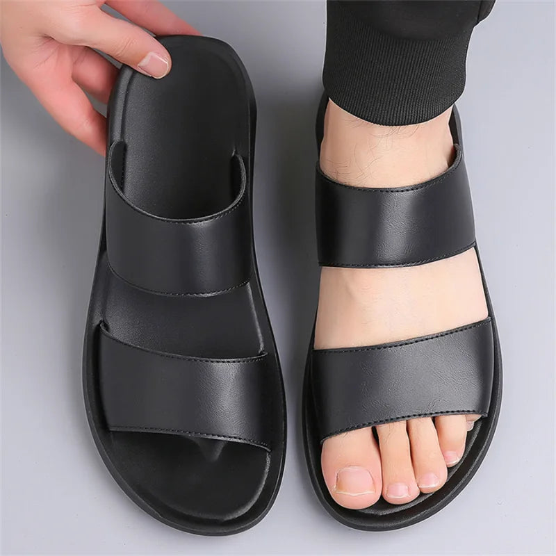 Slippers for Men Luxury Brand Leather Casual Slippers 2025 Summer New Beach Slippers for Men Non Slip Flat Sandals Large Size48