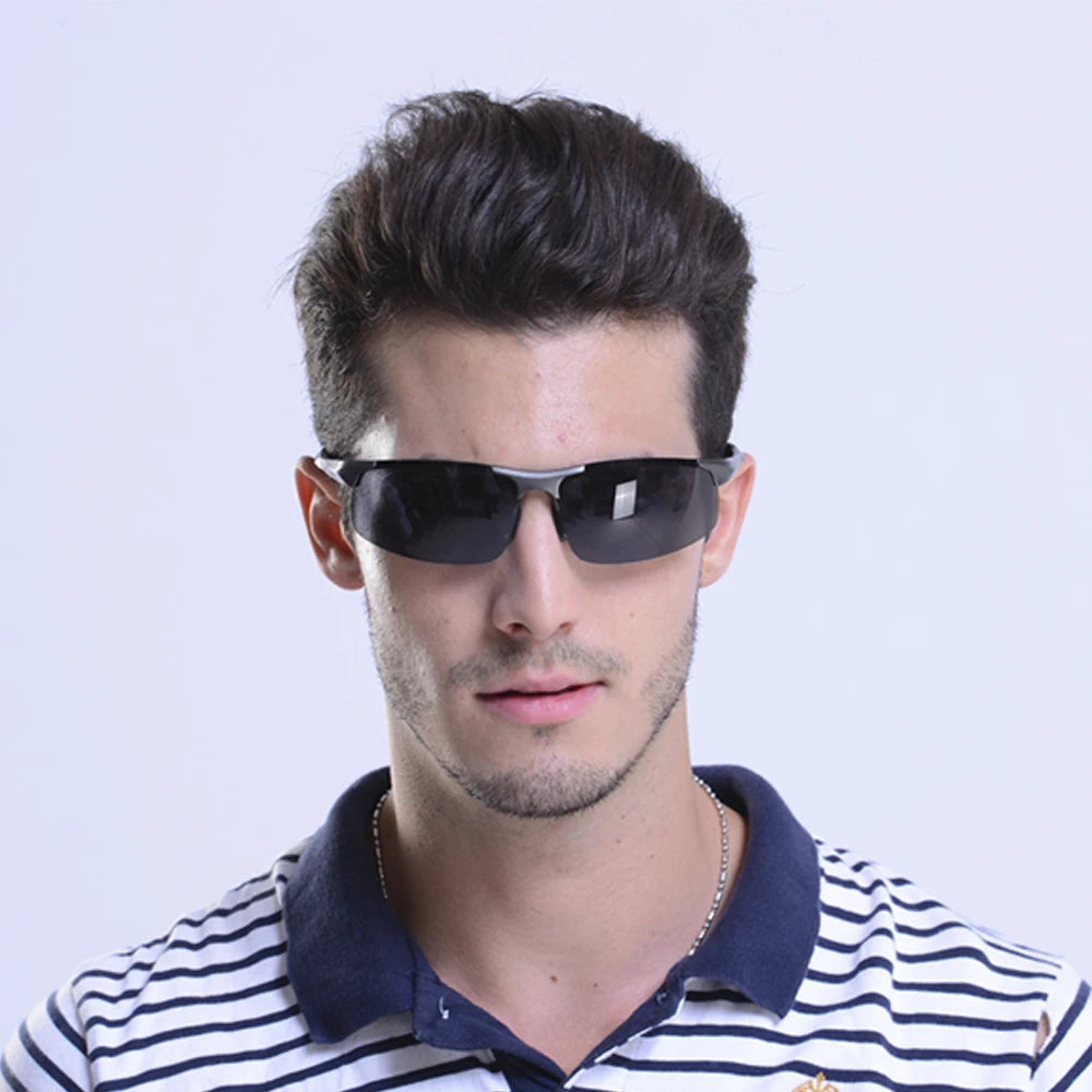 Fishing Sport Sunglasses Men Polarized UV400 Aluminum Rectangle Rimless Sun Glasses Photochromic Night Vision Eyewear