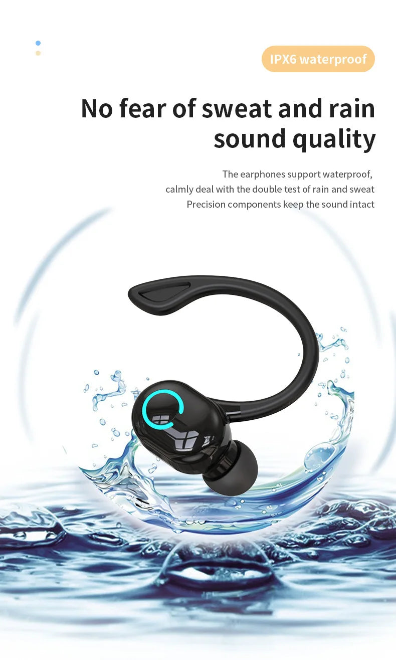 Bluetooth 5.2 Business Wireless Headphone Ear-Hook Mini HIFI Bass Noise Cancelling Earphone With Mic Sport Game Headset