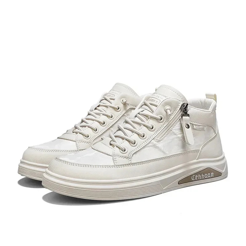 Men's Mid-top Shoes with Simple Solid Color Design Flat Bottom for All Seasons Durable  Anti-slip Lace-up Walking Casual Shoes