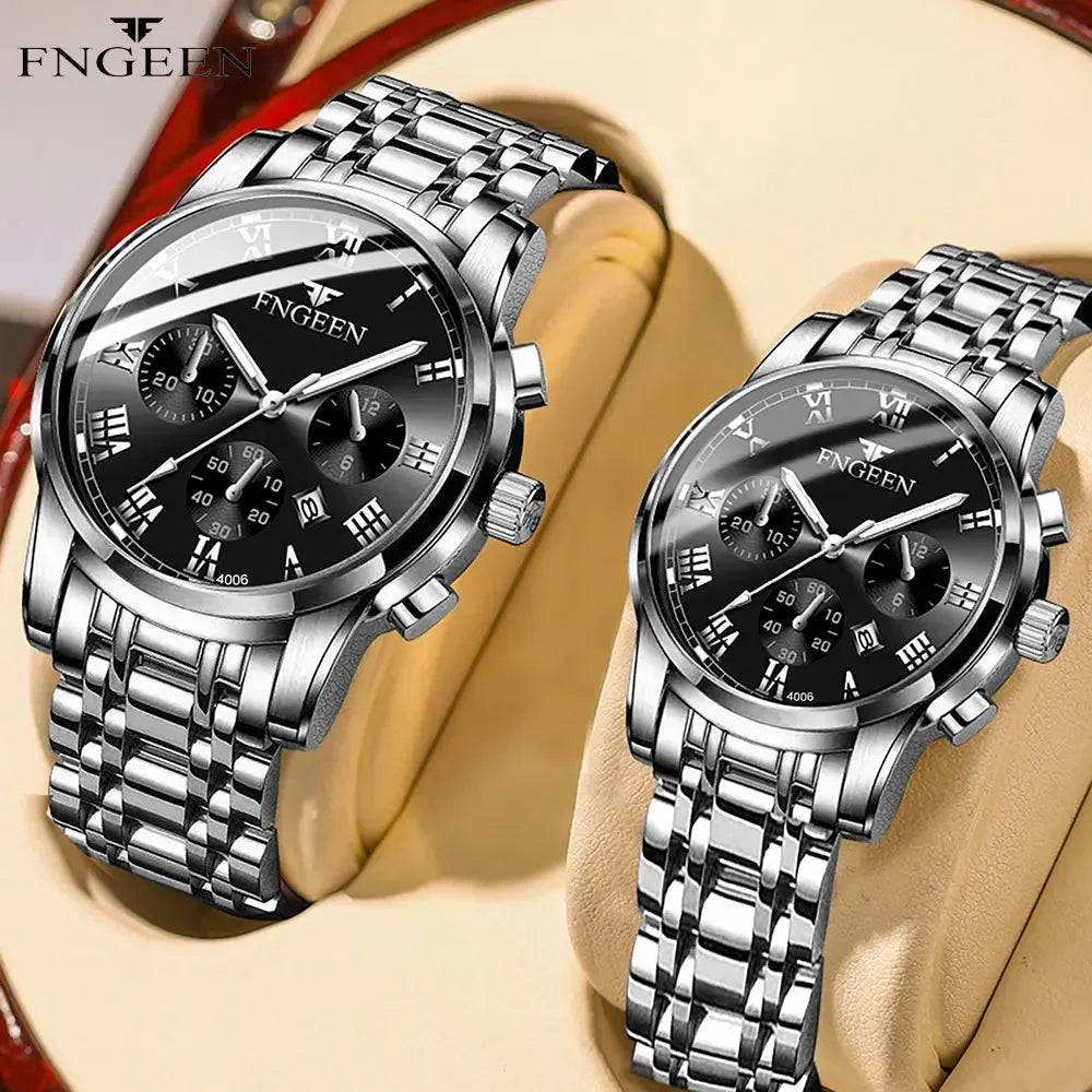 BINBOND 2pcs/Set Couple Watches Fashion Casual Men Ladies for Quartz Watch Lover Waterproof Stainless Steel Watch Valentine Gift