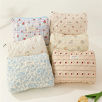 Makeup Cosmetic Bag Cosmetic Bag 3 Pcs Cotton Quilted Makeup Bag Aesthetic Floral Toiletry Bag For Women A