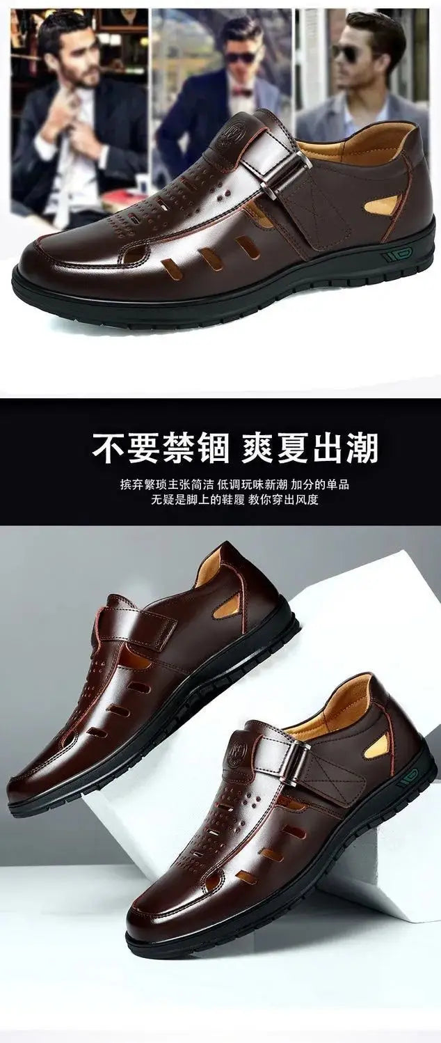 Men Sandals Summer  Cozy Hollow Non-slip Soft Cool Lighted Breathable All-match Classic Wearable Fashion Casual Leather Sandals