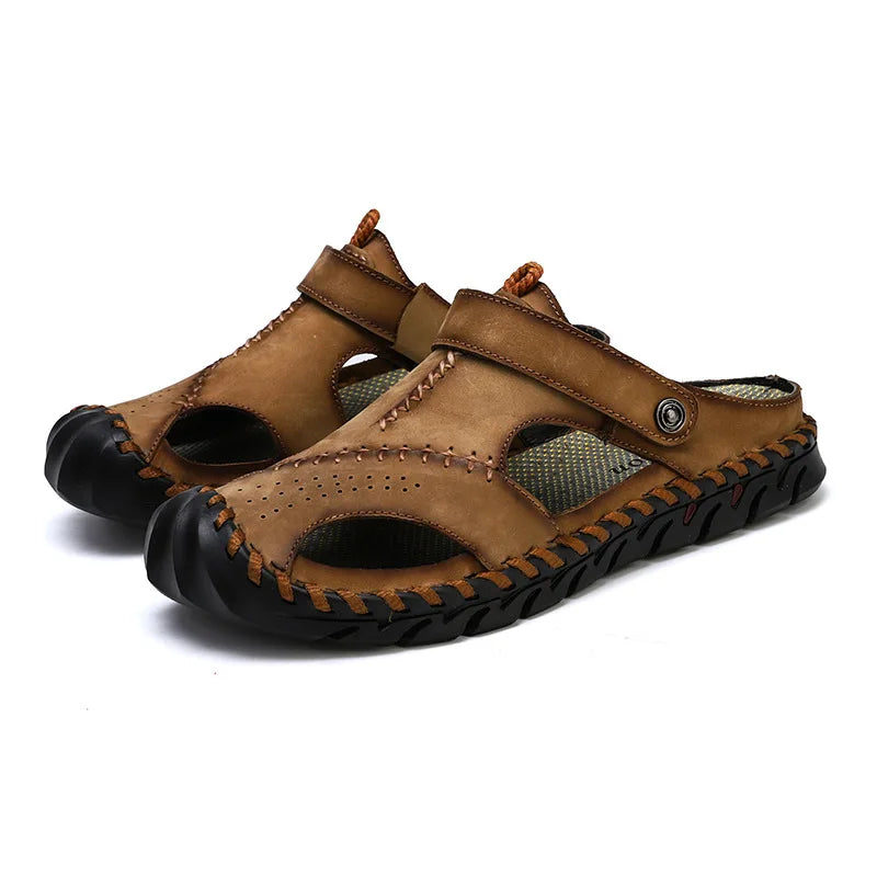 2023 Sandals Summer Men Leather  Classic Men Shoes Slippers Soft Sandals Men Roman Comfortable Outdoor Walking Footwear