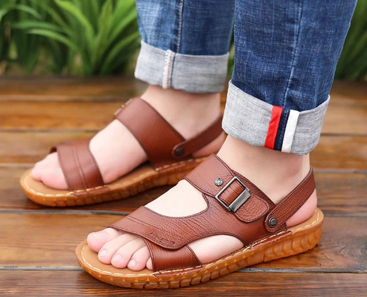 Slippers Shoes for Men Man Sandals Flat Genuine Leather Open Beach Indoor Ankle Wrap Number 41 Pvc V Daily Use New Fashion Eva
