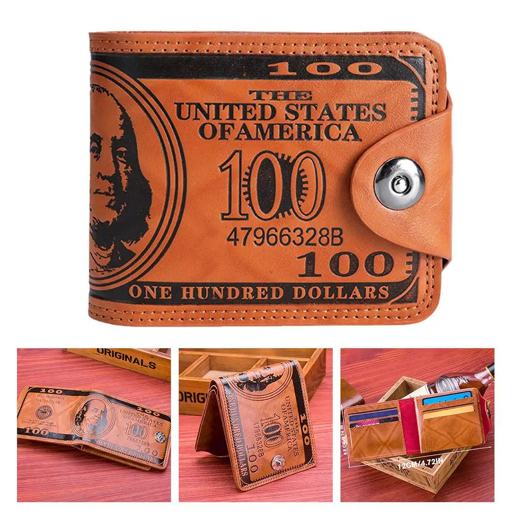Men's Wallets Retro Dollar Pattern Hasp Male Leather Wallet Card Photo Holder Layer Fashion Large Capacity PU Men's Short Wallet