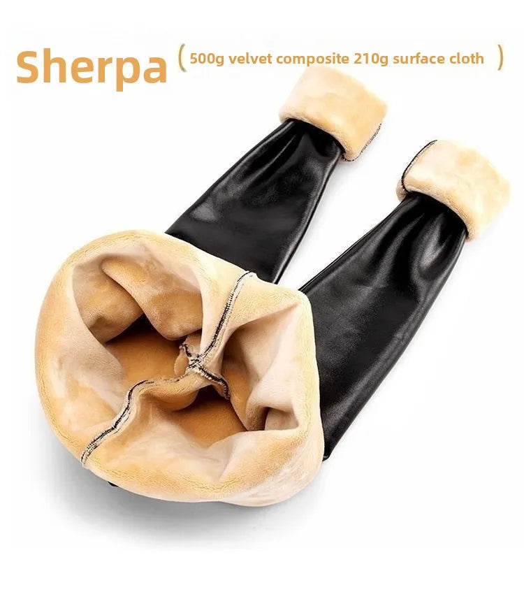 Winter Warmth Essentials Fleece Leggings High Waist Faux Leather Pants Women's Thermal Lined Footed Stirrup Tights Cold Climate