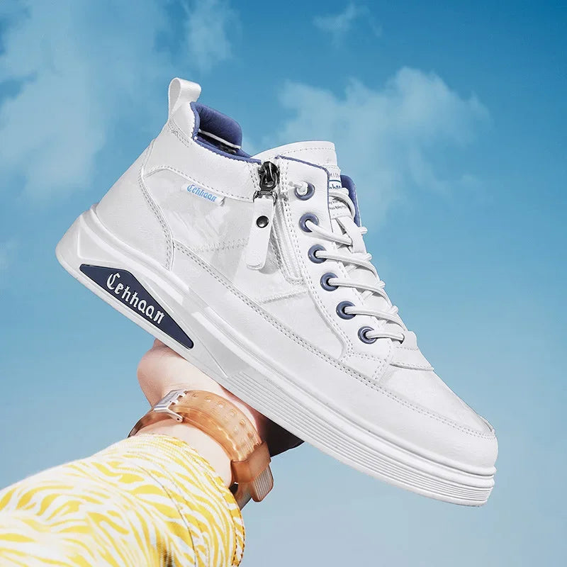 Men's Mid-top Shoes with Simple Solid Color Design Flat Bottom for All Seasons Durable  Anti-slip Lace-up Walking Casual Shoes