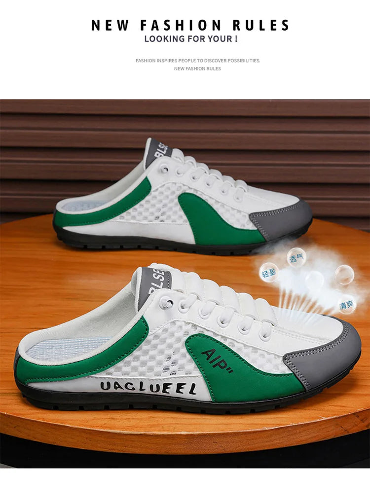 Men's Casual Slippers  Summer Comfortable Anti Slip Mesh Breathable Men's Sports Shoes Lightweight Soft Soled Half Slippers