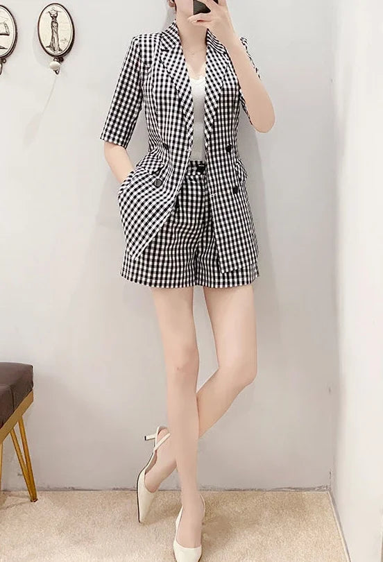 Women's 2 Pant Set Black Baggy Two Pieces Sets Pants for Woman Plaid Outfits Blazer and Trousers Suits Korea Stylish Groups of D