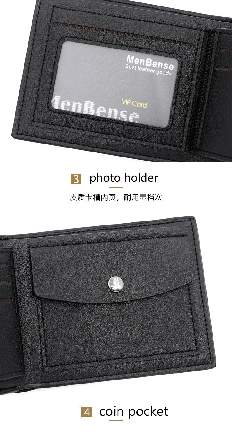 Slim Men Wallets New Short Zipper Card Holder Photo Holder Male Purse Simple Coin Pocket High Quality PU Leather Men's Wallet