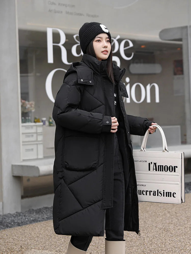 Vielleicht 2024 Snow Wear New Solid Winter Coat for Women Down Jacket Warm Casual Loose Hooded Winter Women Jacket Long Parkas