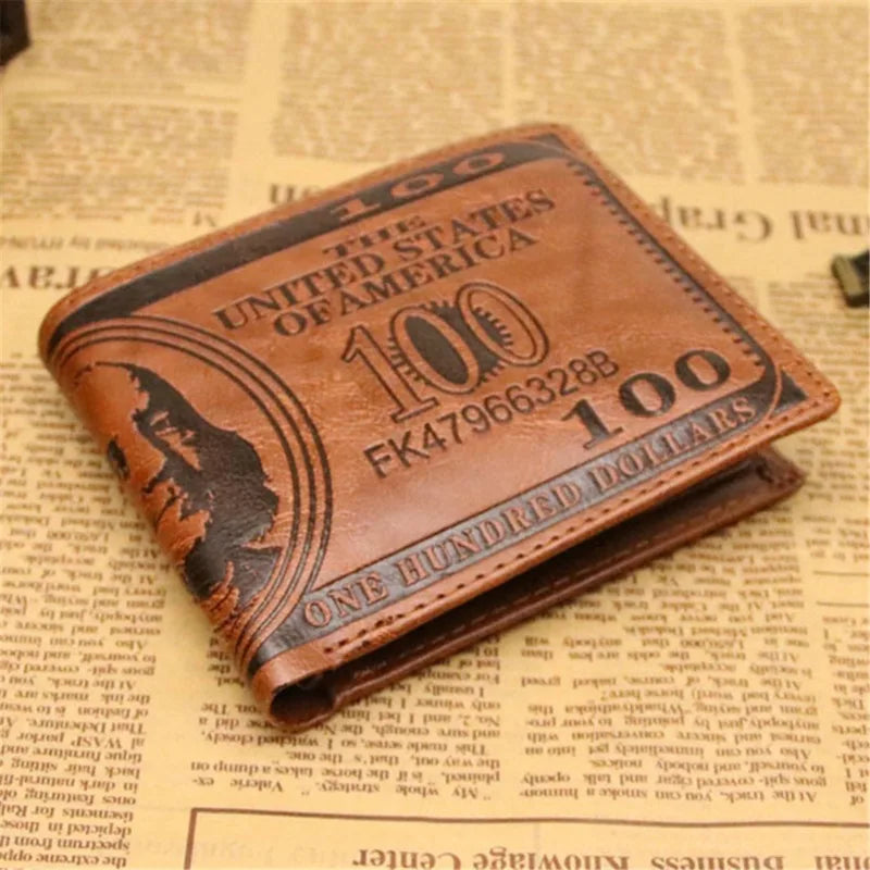 Men's Wallets With 100 US Dollar Pattern Wallet Male Leather Wallet Photo Card Holder Fashion Large Capacity Wallet Purse Bag