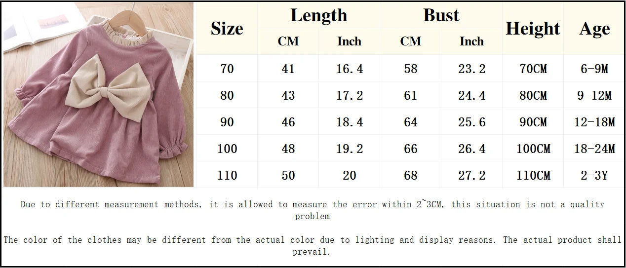 Winter Baby Girl Fleece Dress Bow Soft Standing Neck Solid Color Thickened And Warm Retro Baby Dress