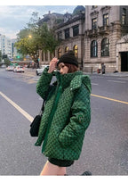 Winter Letter Print Hooded Jacket Women Clothing Trend Zipper Parkas Puffer Down Cotton Coats Design Vintage Windproof Outerwear